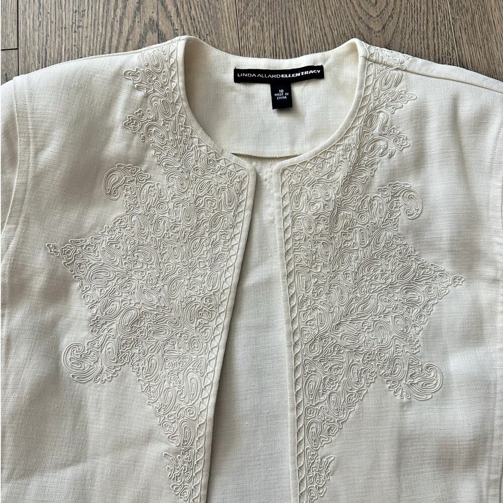 LINDA ALLARD ELLEN TRACY Linen Embroidered Duster Summer Coat Size 10 - Picture 2 of 16